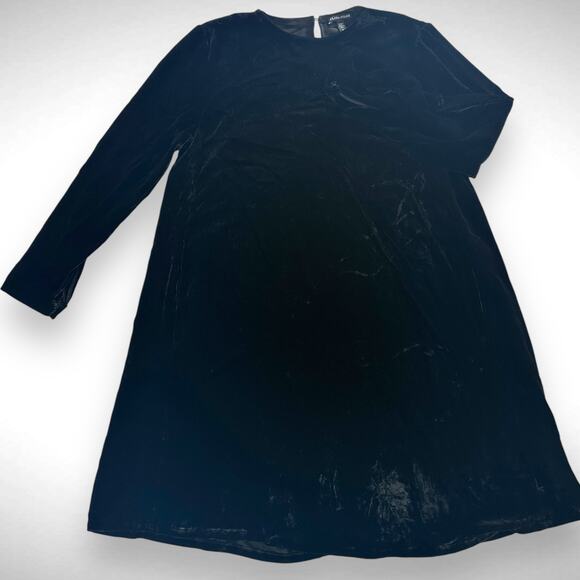 Eileen Fisher Small System Long Sleeve Knee Length Dress Black Velvet Silk Blend - Picture 3 of 9